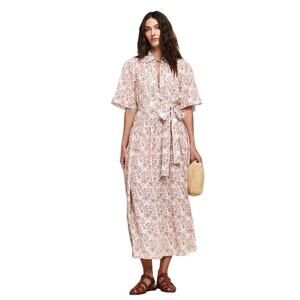 Banana Republic 100% Silk Shell Print Maxi Dress S Tie Waist Vacation Resort